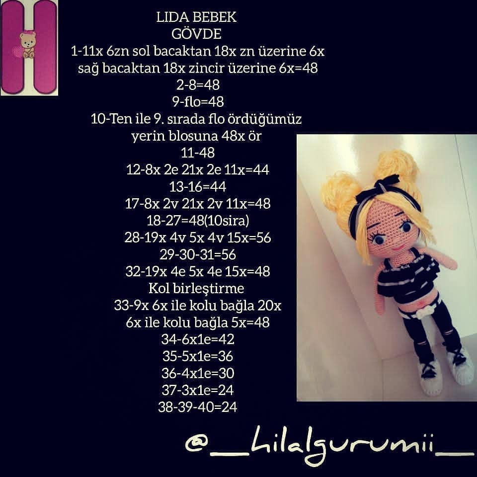 Lida Bebek Ücretsiz Tarif - Amigurumi Doll Pattern with Materials List and Step-by-Step Instructions