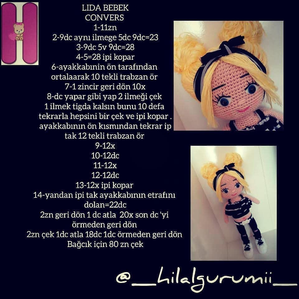Lida Bebek Ücretsiz Tarif - Amigurumi Doll Pattern with Materials List and Step-by-Step Instructions