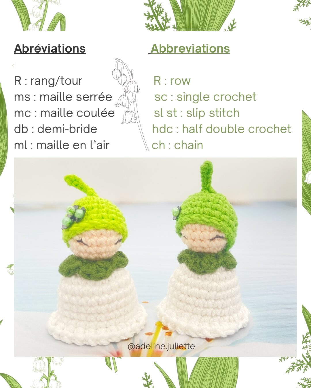 Lily of the Valley Crochet Doll Free Pattern - Green and White Amigurumi Bell