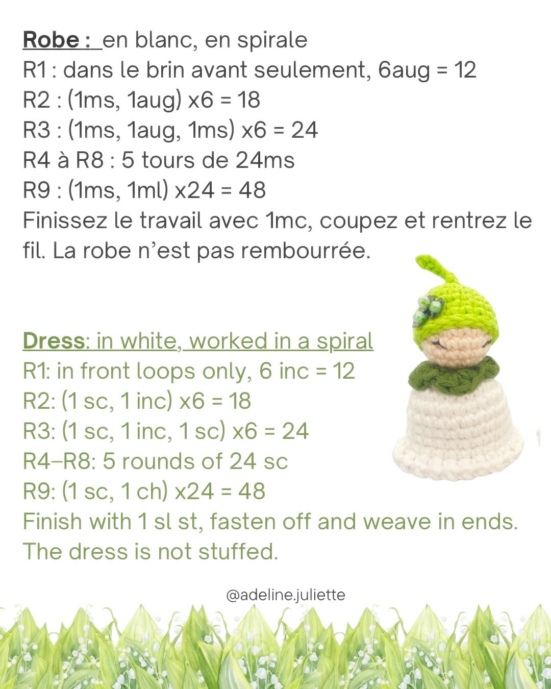 Lily of the Valley Crochet Doll Free Pattern - Green and White Amigurumi Bell