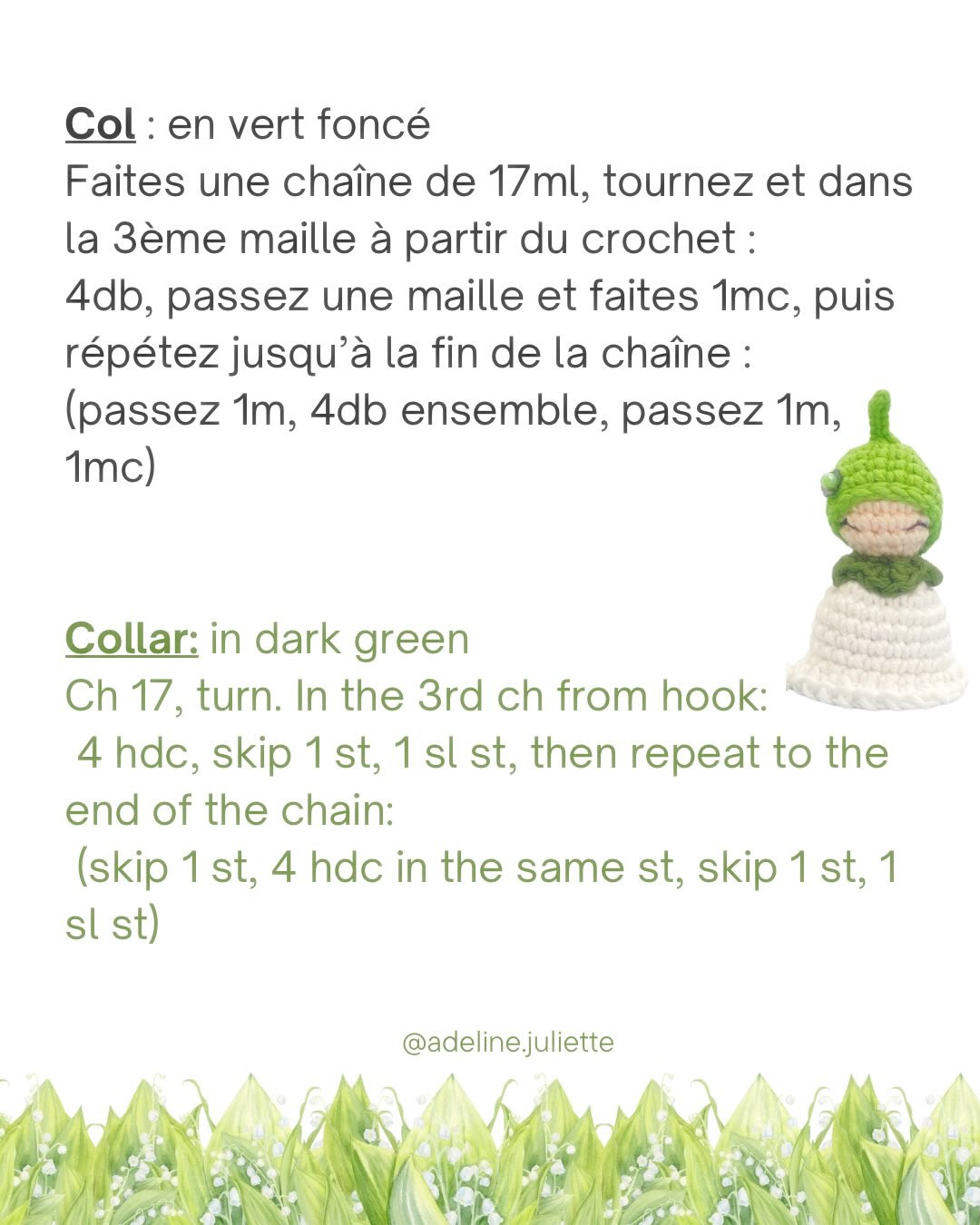 Lily of the Valley Crochet Doll Free Pattern - Green and White Amigurumi Bell