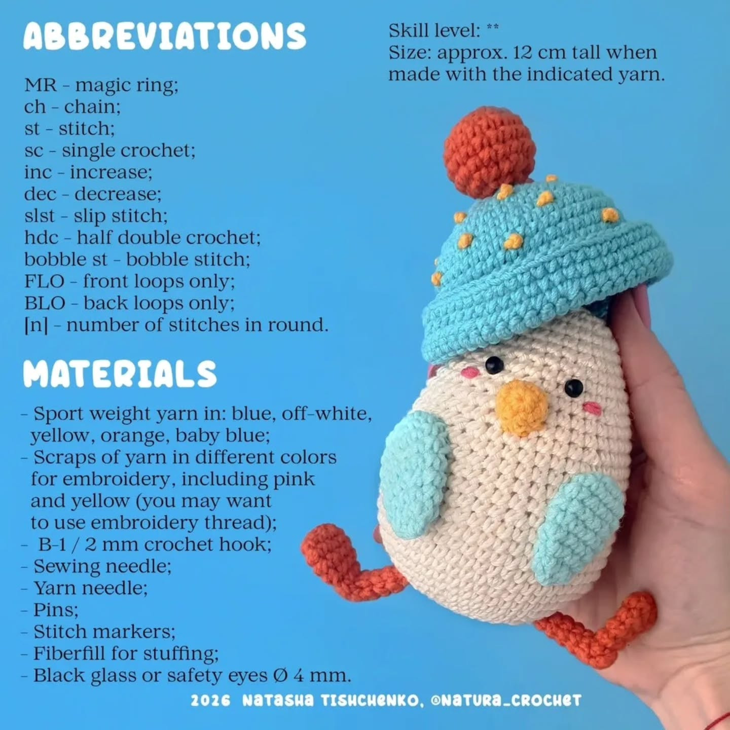Lily the Bird: Free Crochet Amigurumi Pattern with Hat, Wings, and Tail