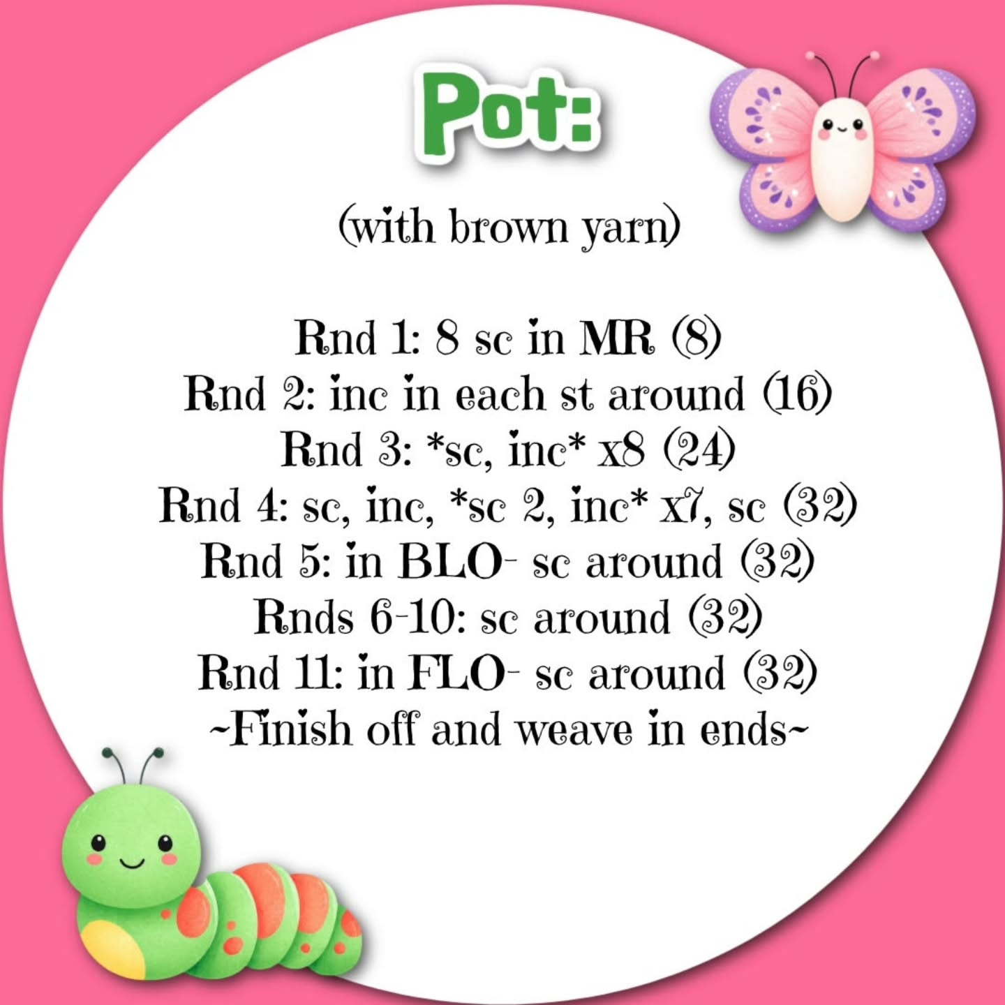 Little Sprout Free Crochet Pattern: Cute Amigurumi Plant Pot Doll with Brown Yarn and Safety Eyes