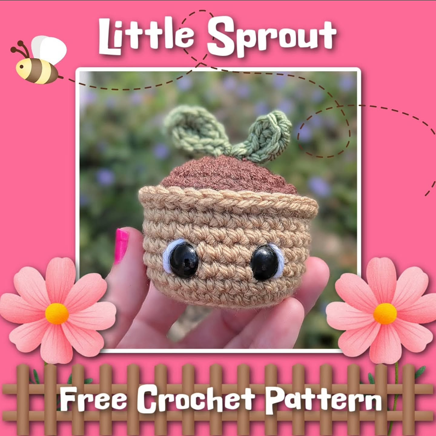 Little Sprout Free Crochet Pattern: Cute Amigurumi Plant Pot Doll with Brown Yarn and Safety Eyes
