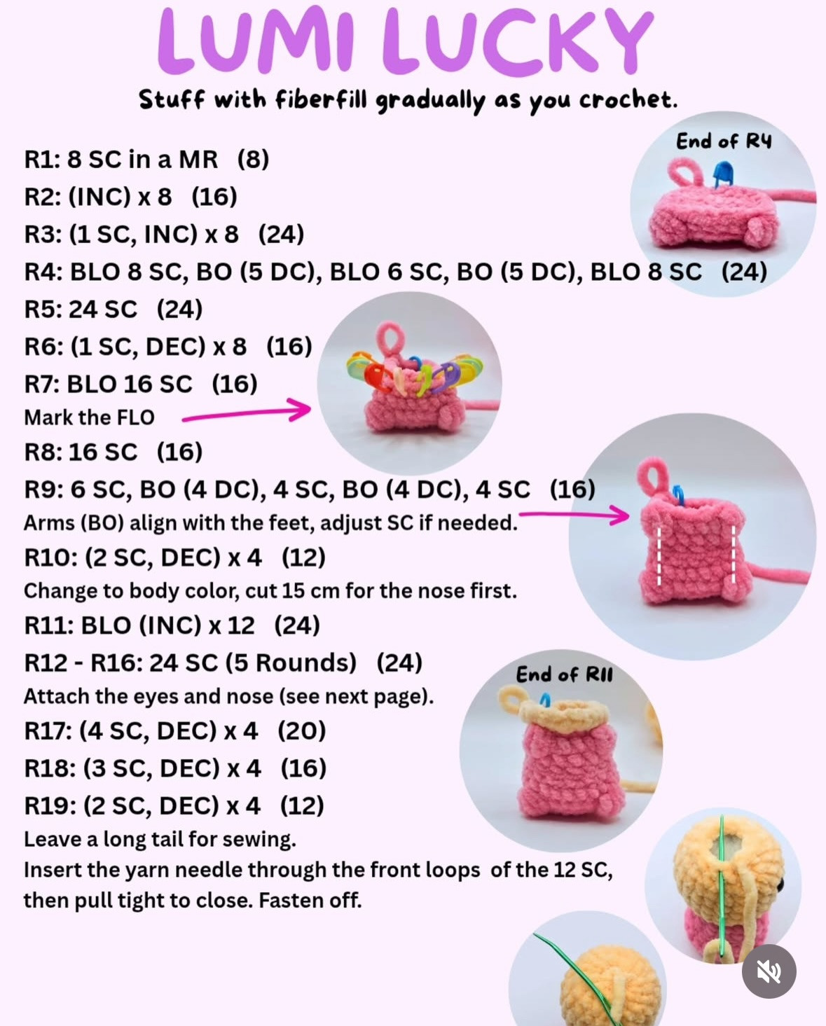 Lucky Charm LUMI LUCKY Free Crochet Pattern: Cute Chenille Yarn Amigurumi Doll Tutorial with Step-by-Step Instructions