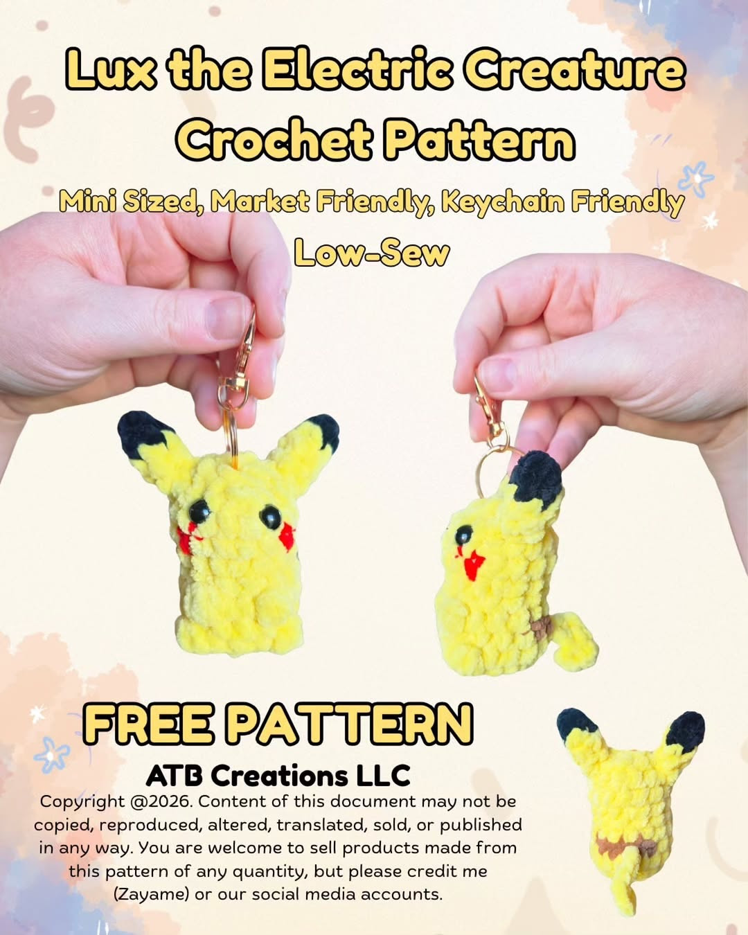 Lux the Electric Creature Free Crochet Pattern: Mini Sized, Low-Sew Amigurumi Keychain by ATB Creations