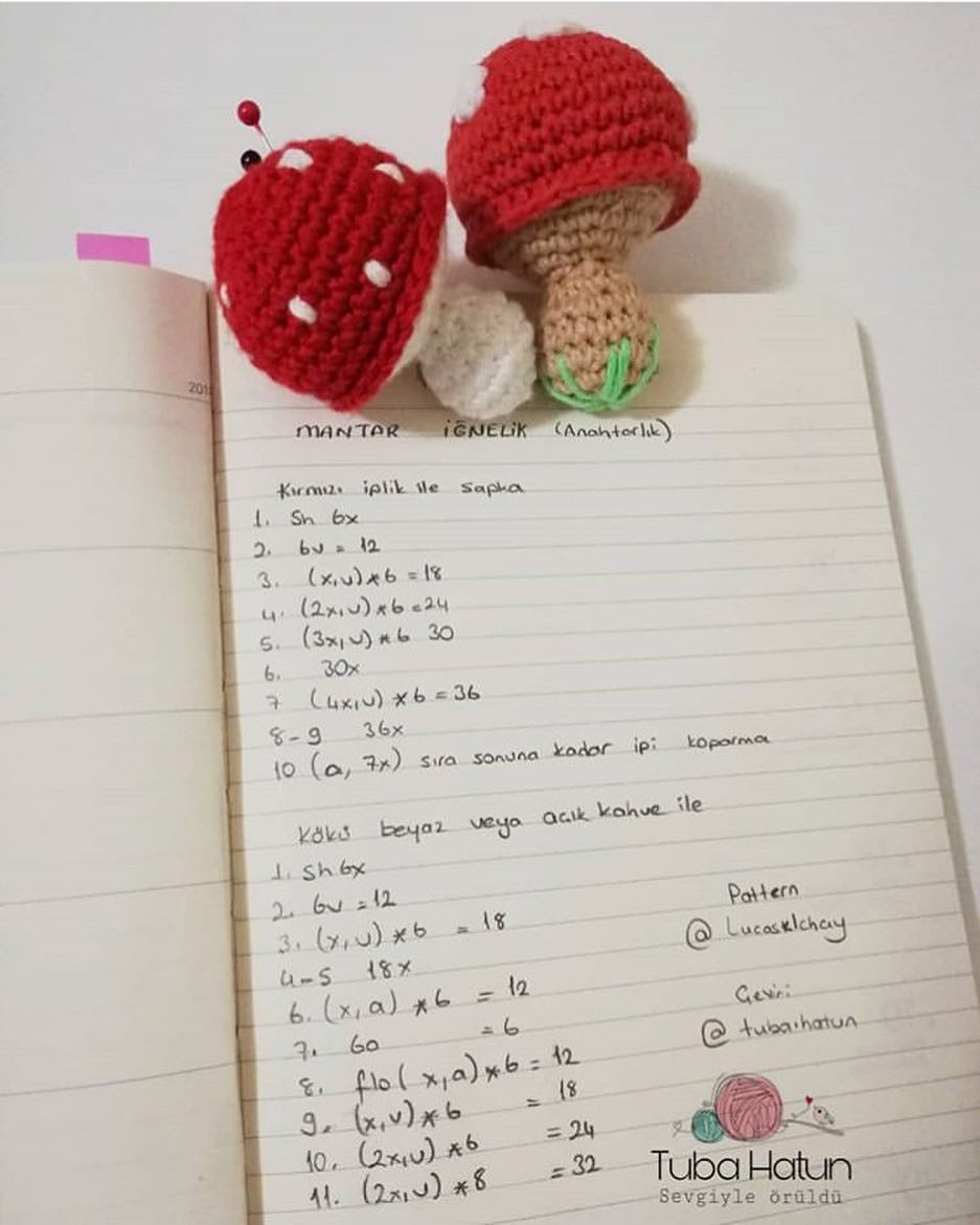 Mantar iğnelik (Anahtarlık) - Mushroom Keychain Crochet Pattern