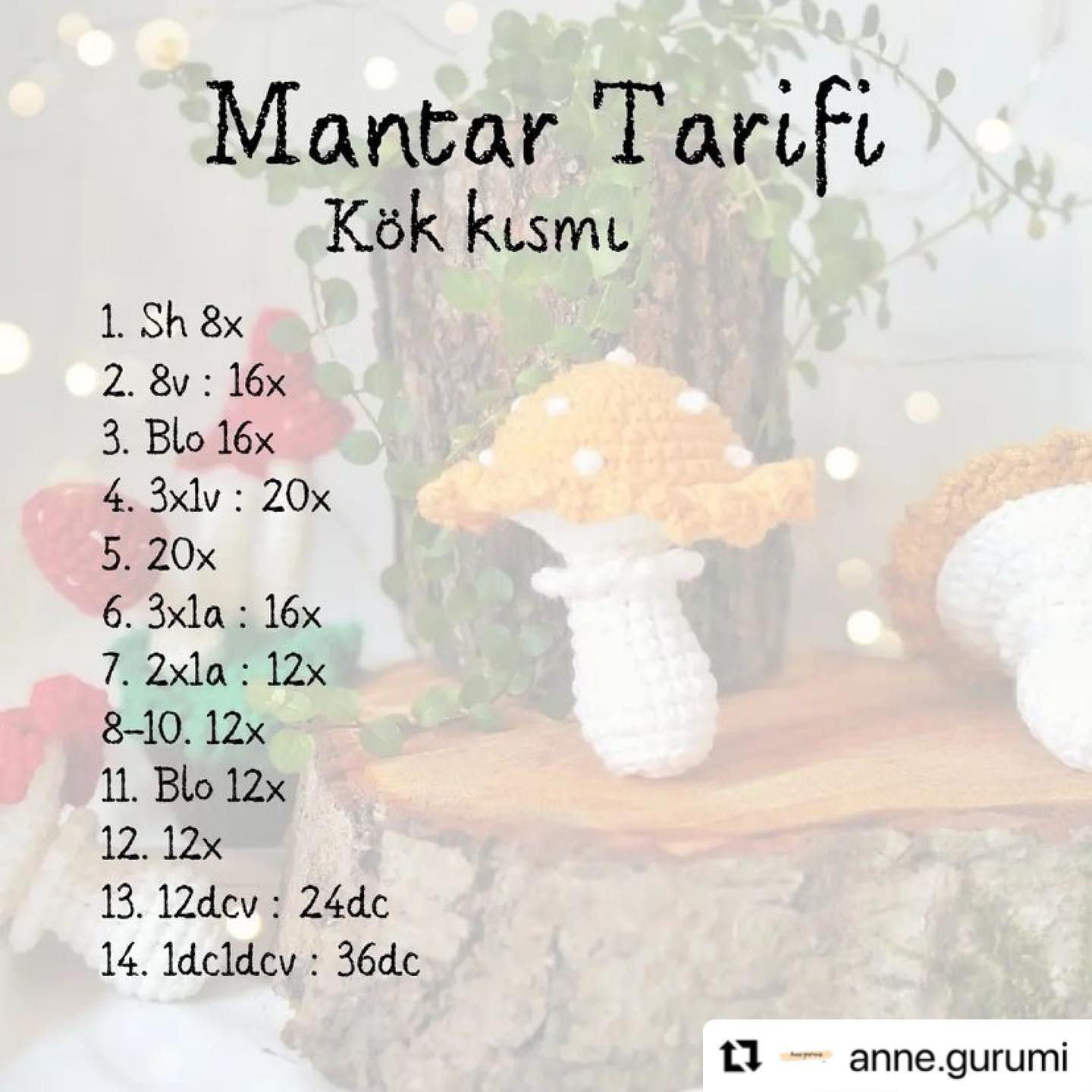 Mantar Tarifi - Móc len nấm amigurumi dễ thương, hướng dẫn chi tiết từng bước