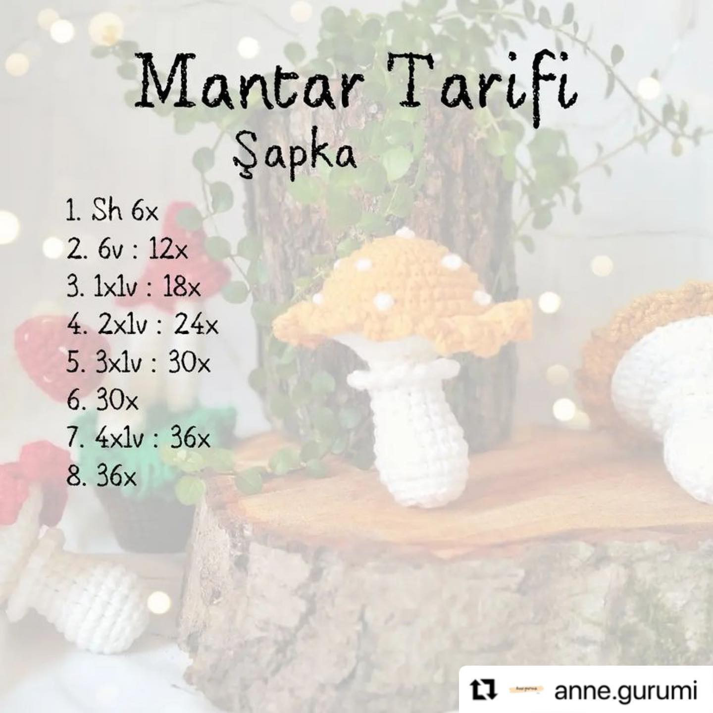 Mantar Tarifi - Móc len nấm amigurumi dễ thương, hướng dẫn chi tiết từng bước