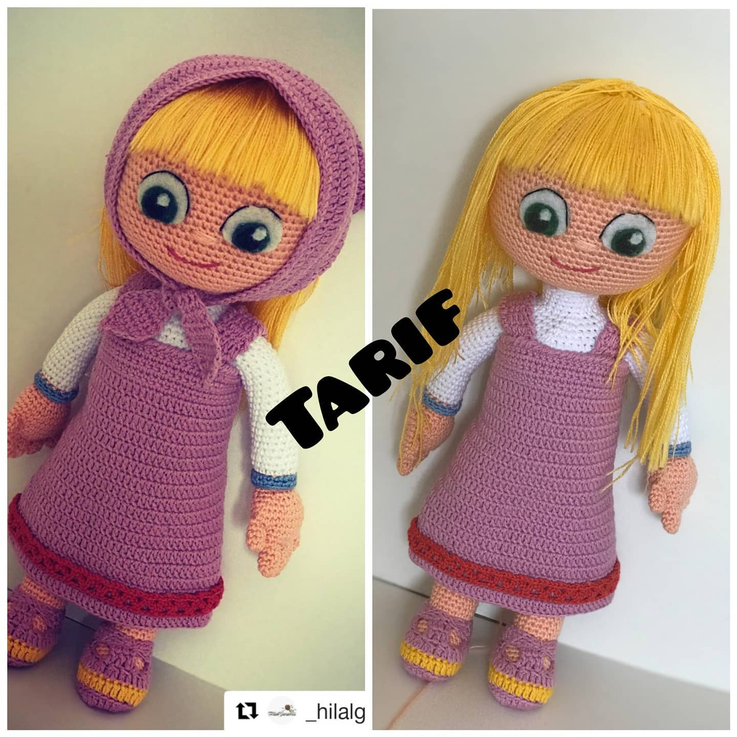 Maşa Amigurumi Tarifi - Pembe Elbise ve Sarı Saçlı Bebek Örgü Şeması