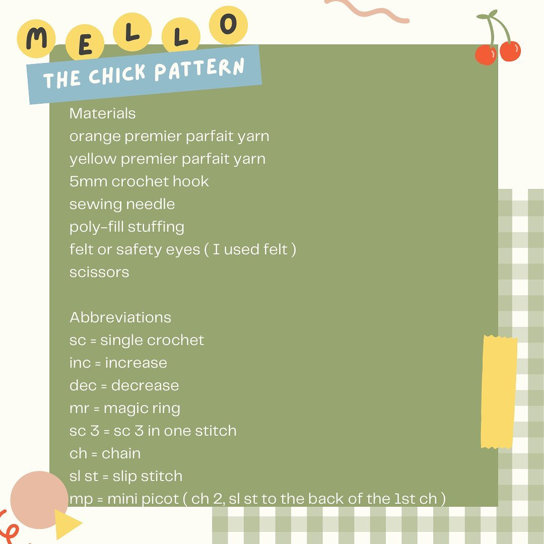 Mello the Chick Free Crochet Pattern - Cute Yellow Amigurumi with Orange Beak