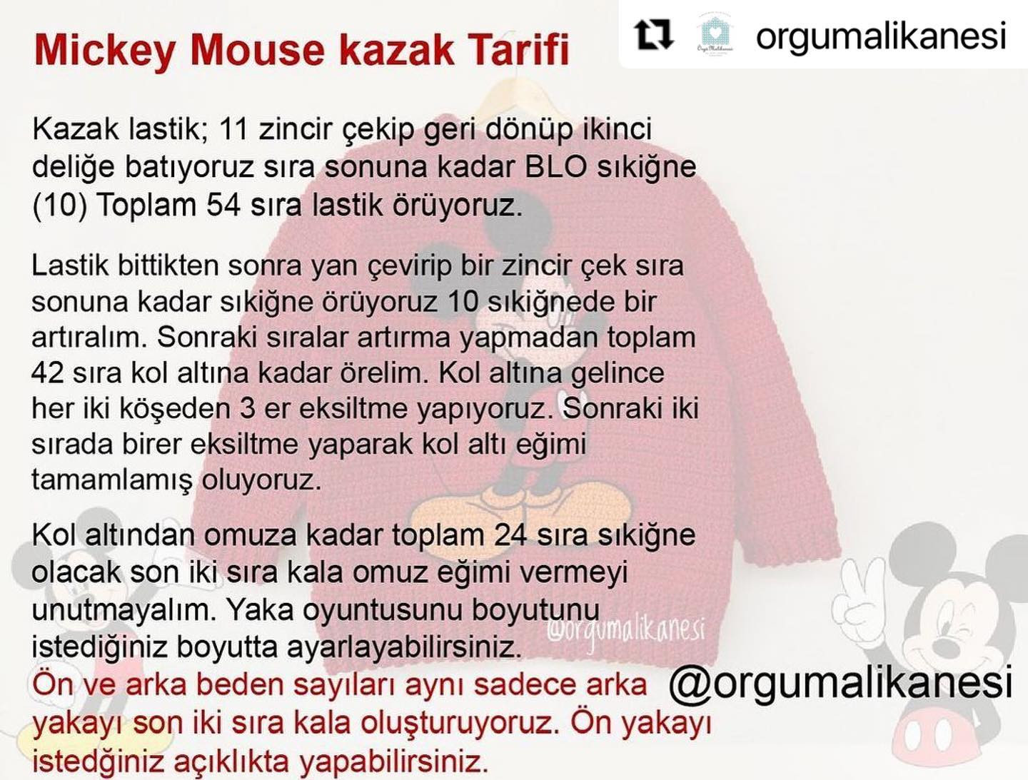 Mickey Mouse kazak Tarifi - Örgü şemalı bebek sweater pattern