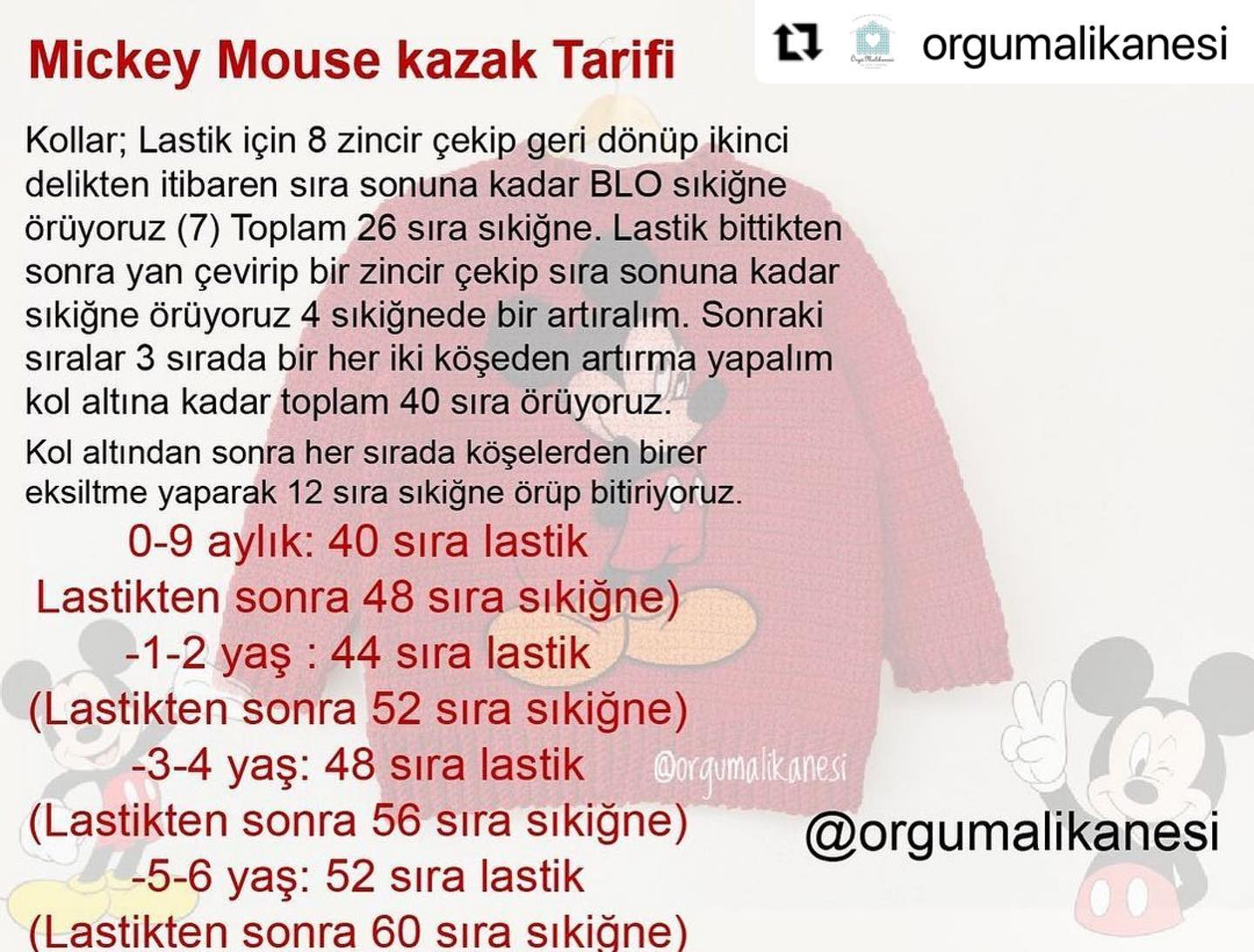 Mickey Mouse kazak Tarifi - Örgü şemalı bebek sweater pattern