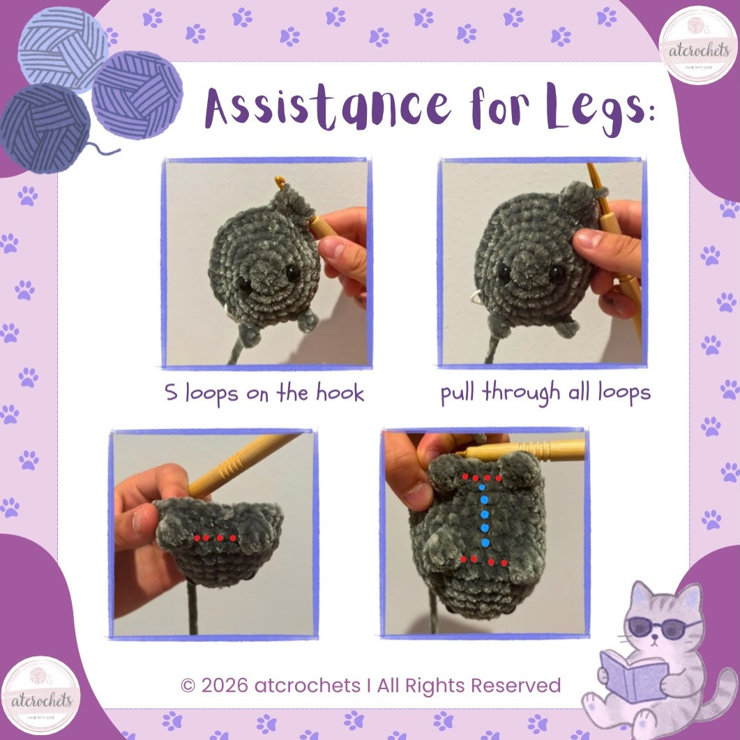 Mini Cat Loaf Free Pattern: No-sew Grey Bobble Stitch Amigurumi Tutorial