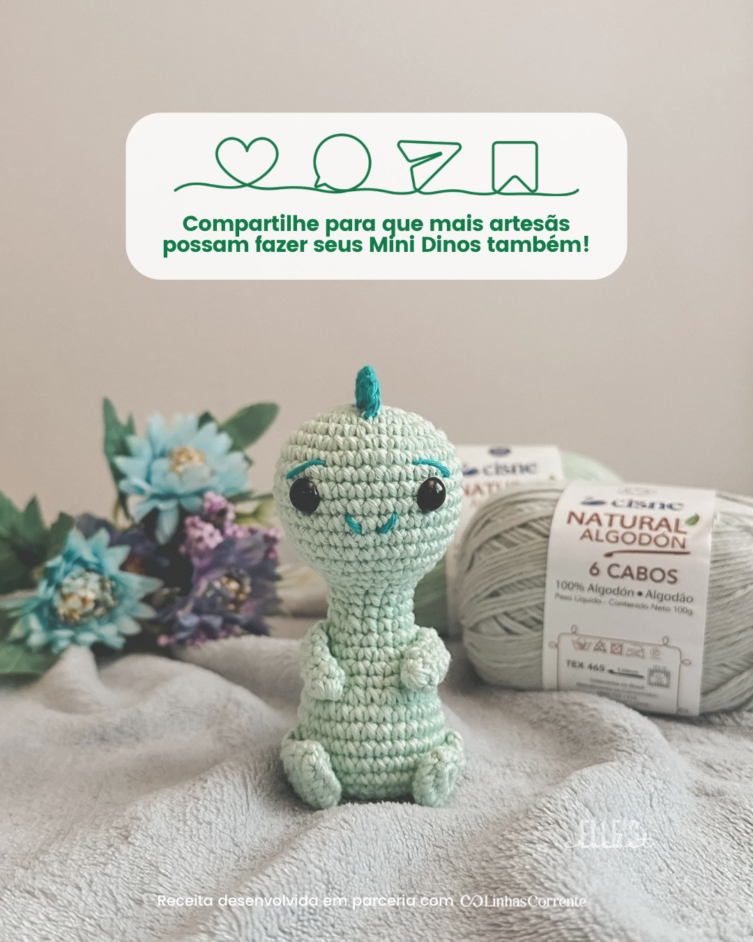 Mini Dino Receita Gratuita - Amigurumi