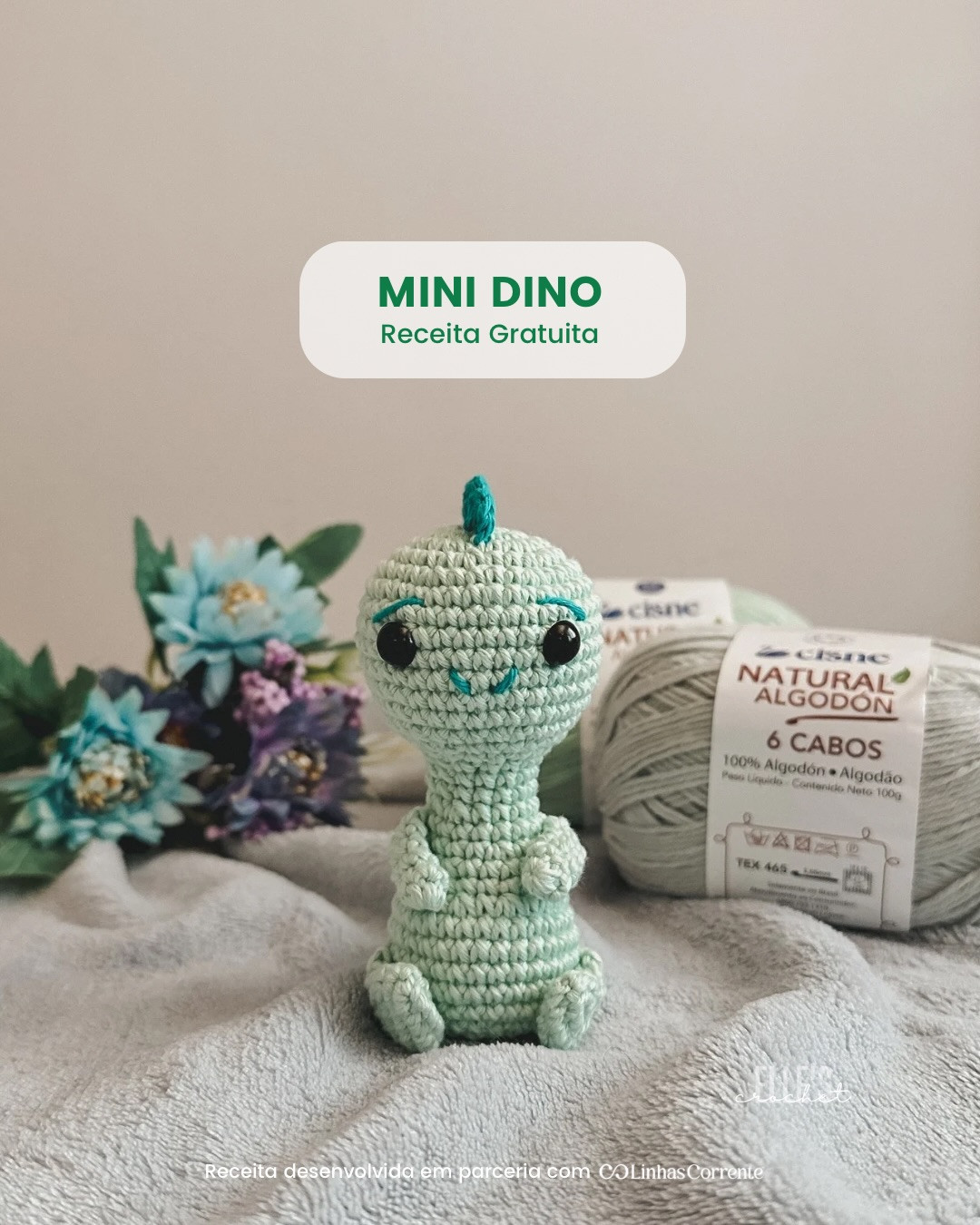 Mini Dino Receita Gratuita - Amigurumi