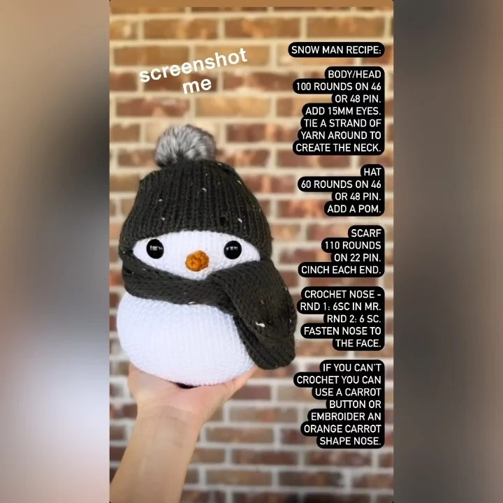 Mini Snowman Crochet Recipe Pattern with Hat and Scarf Instructions