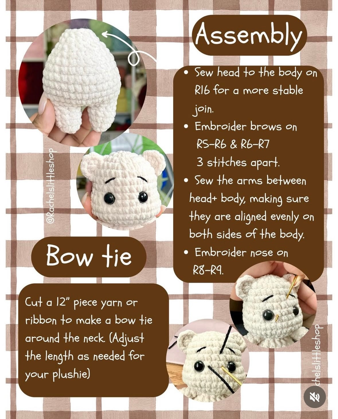 Mini Teddy Free Crochet Pattern: Brown Amigurumi Bear with Red Bow Tie