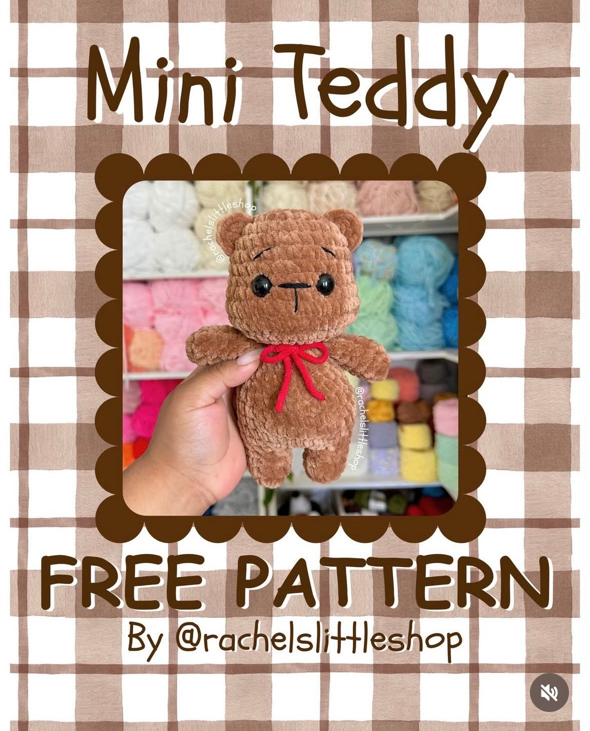 Mini Teddy Free Crochet Pattern: Brown Amigurumi Bear with Red Bow Tie