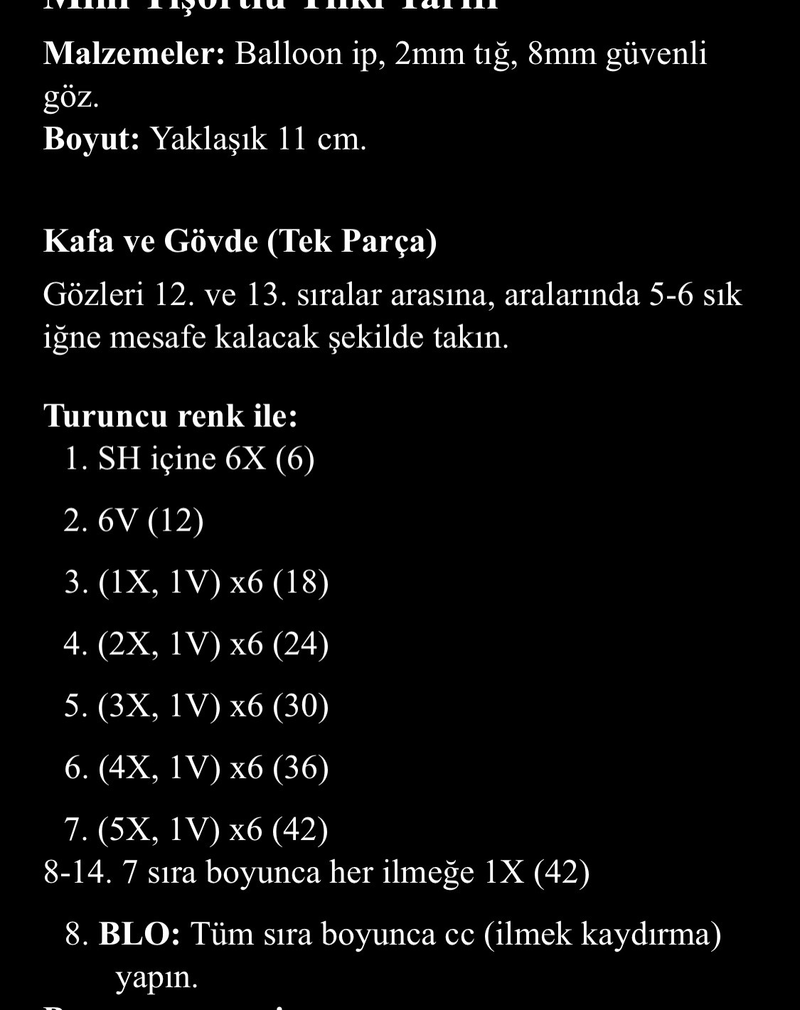 Mini tişörtlü tilki amigurumi tarifi - Türkçe ücretsiz dikiş deseni