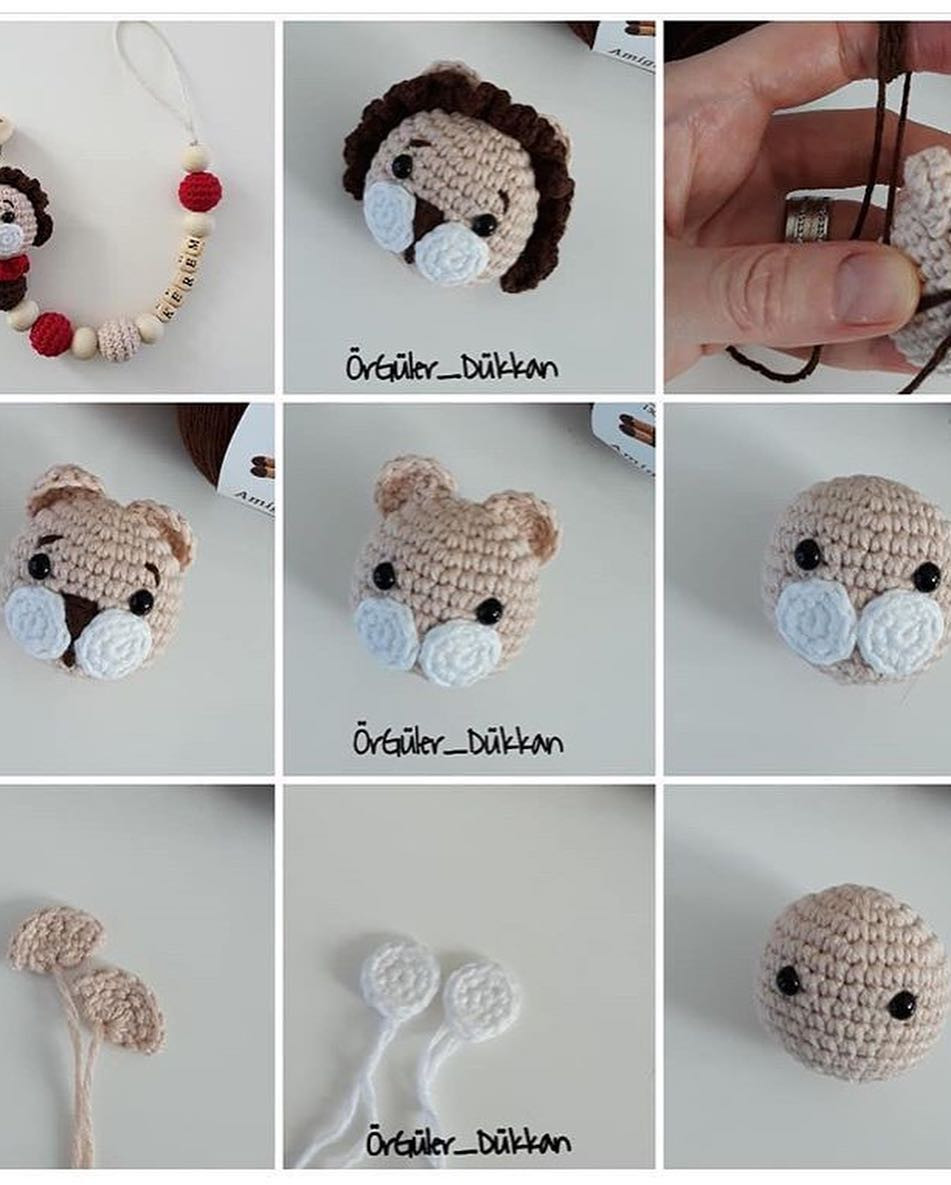 Miniature Lion Amigurumi for Pacifier Chain: Complete Crochet Pattern with Head, Ears, and Mane Instructions