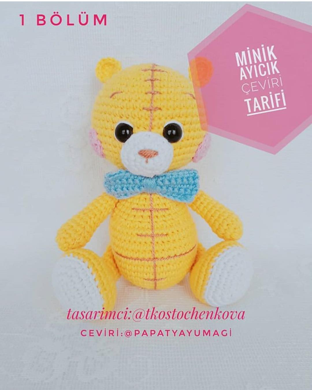Minik Ayıcık Çeviri Tarifi - Gấu bông màu vàng với nơ xanh