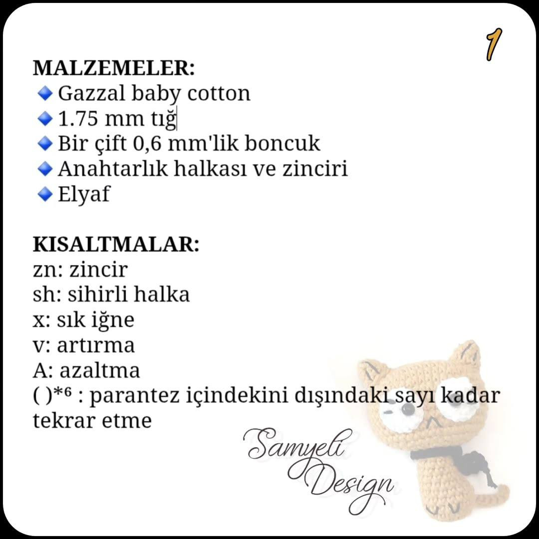 Minik Kedi Tarifi: Amigurumi Cat Keychain Pattern by Samyeli Design