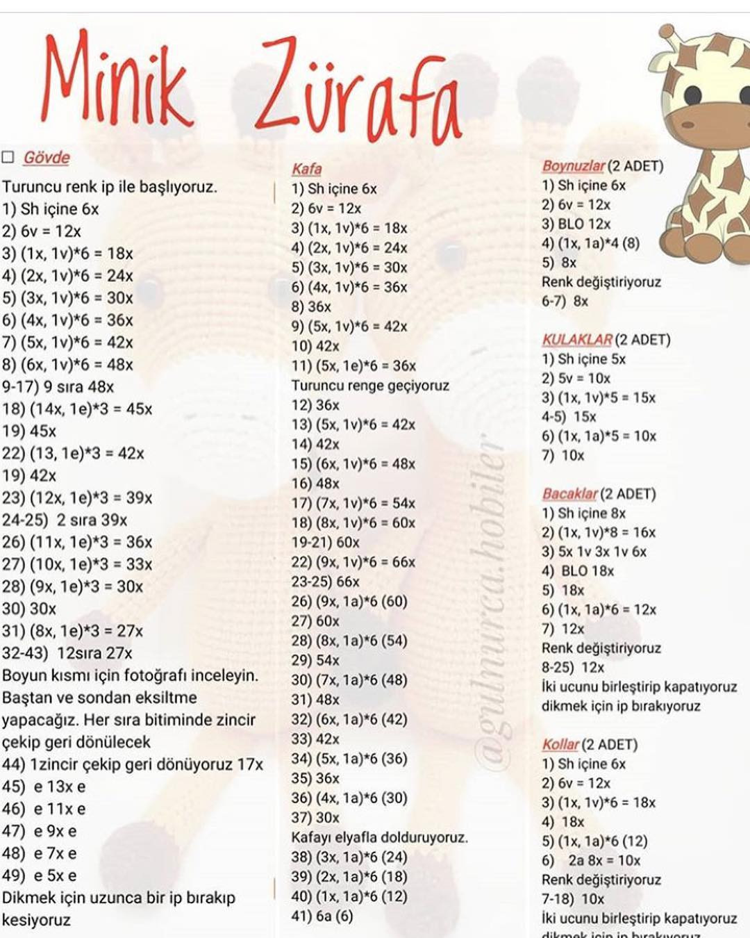 Minik Zürafa - Ücretsiz Amigurumi Sırtlan Örgü Tarifi ve Şeması