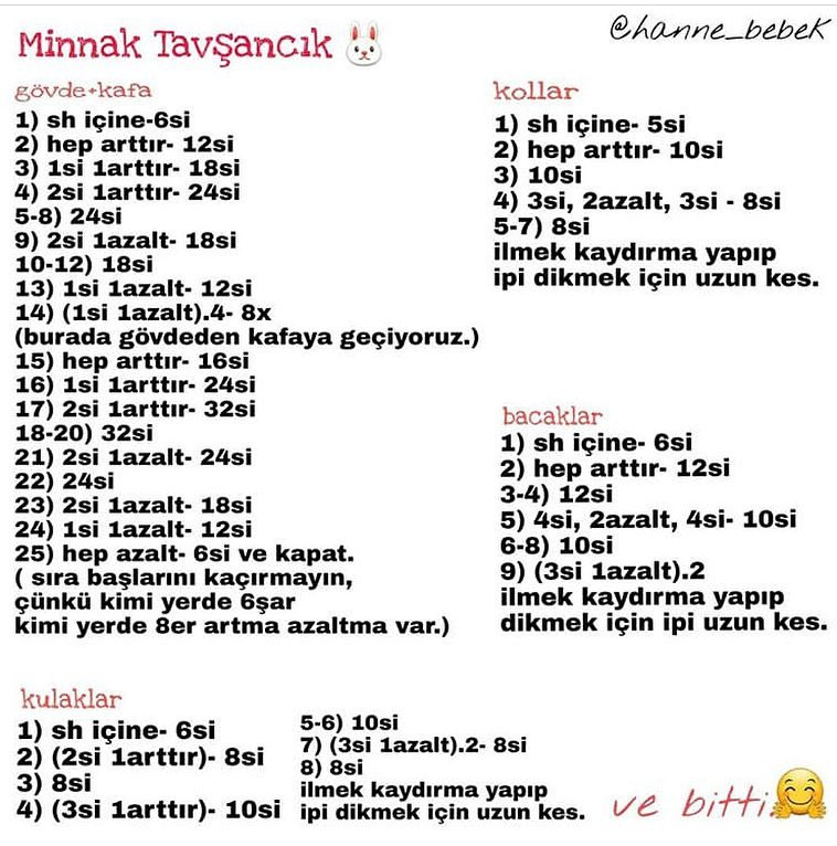 Minnak Tavşancık ücretsiz amigurumi tavşan modeli ve dikiş şeması