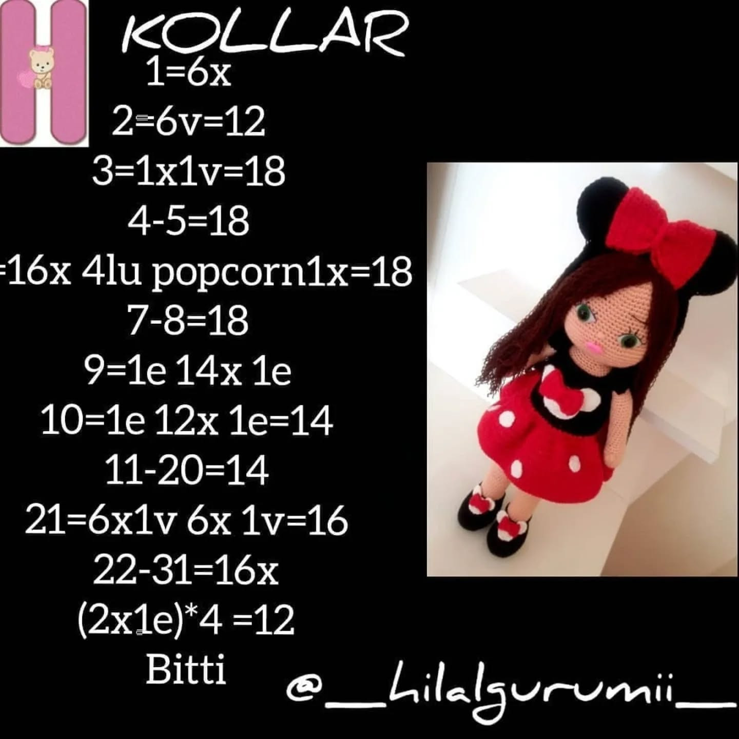 Minni Mouse Kostümlü Bebek - Ücretsiz Mincik Örgü Tarifi ve Malzeme Listesi