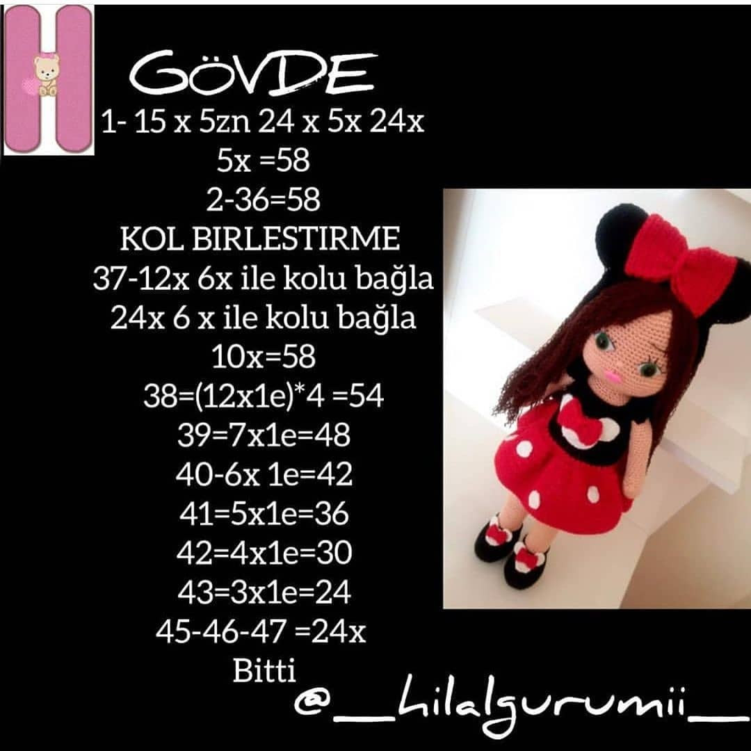 Minni Mouse Kostümlü Bebek - Ücretsiz Mincik Örgü Tarifi ve Malzeme Listesi