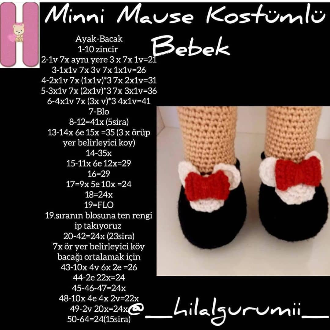 Minni Mouse Kostümlü Bebek - Ücretsiz Mincik Örgü Tarifi ve Malzeme Listesi