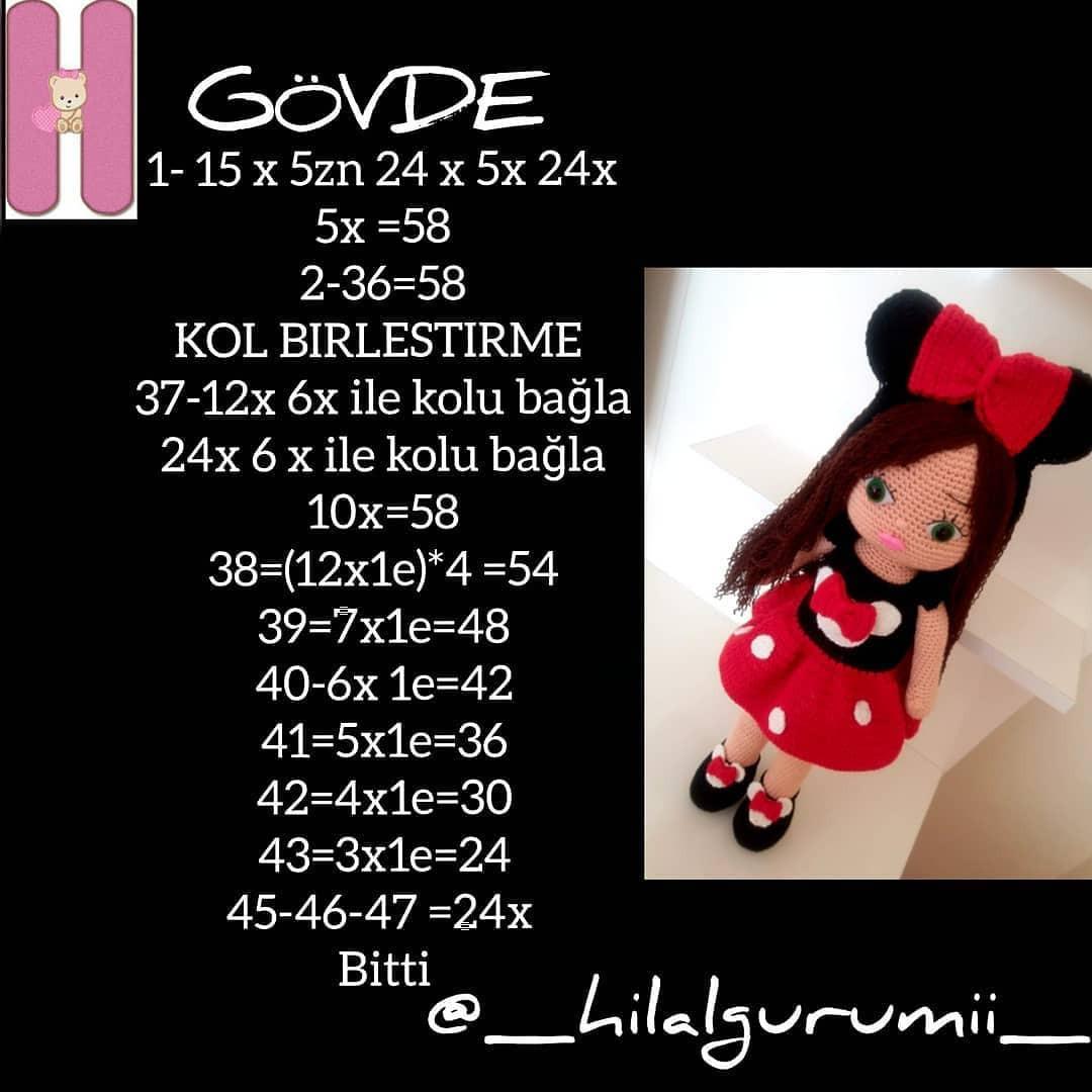 Minni Mouse Kostümlü Bebek - Ücretsiz Mincik Örgü Tarifi ve Malzeme Listesi