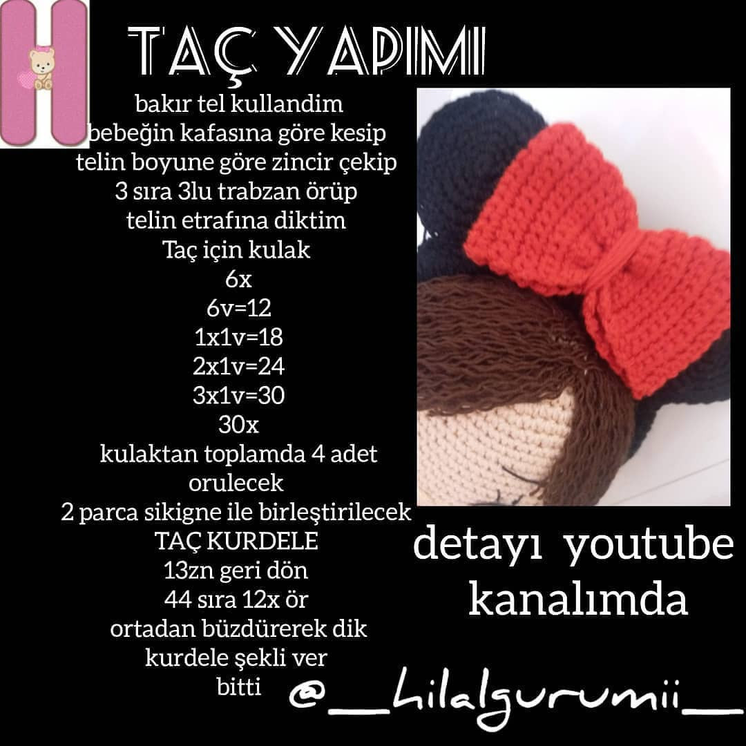 Minni Mouse Kostümlü Bebek - Ücretsiz Mincik Örgü Tarifi ve Malzeme Listesi