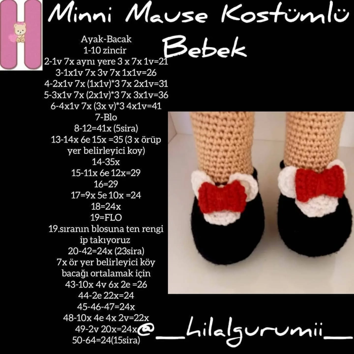 Minni Mouse Kostümlü Bebek - Ücretsiz Mincik Örgü Tarifi ve Malzeme Listesi