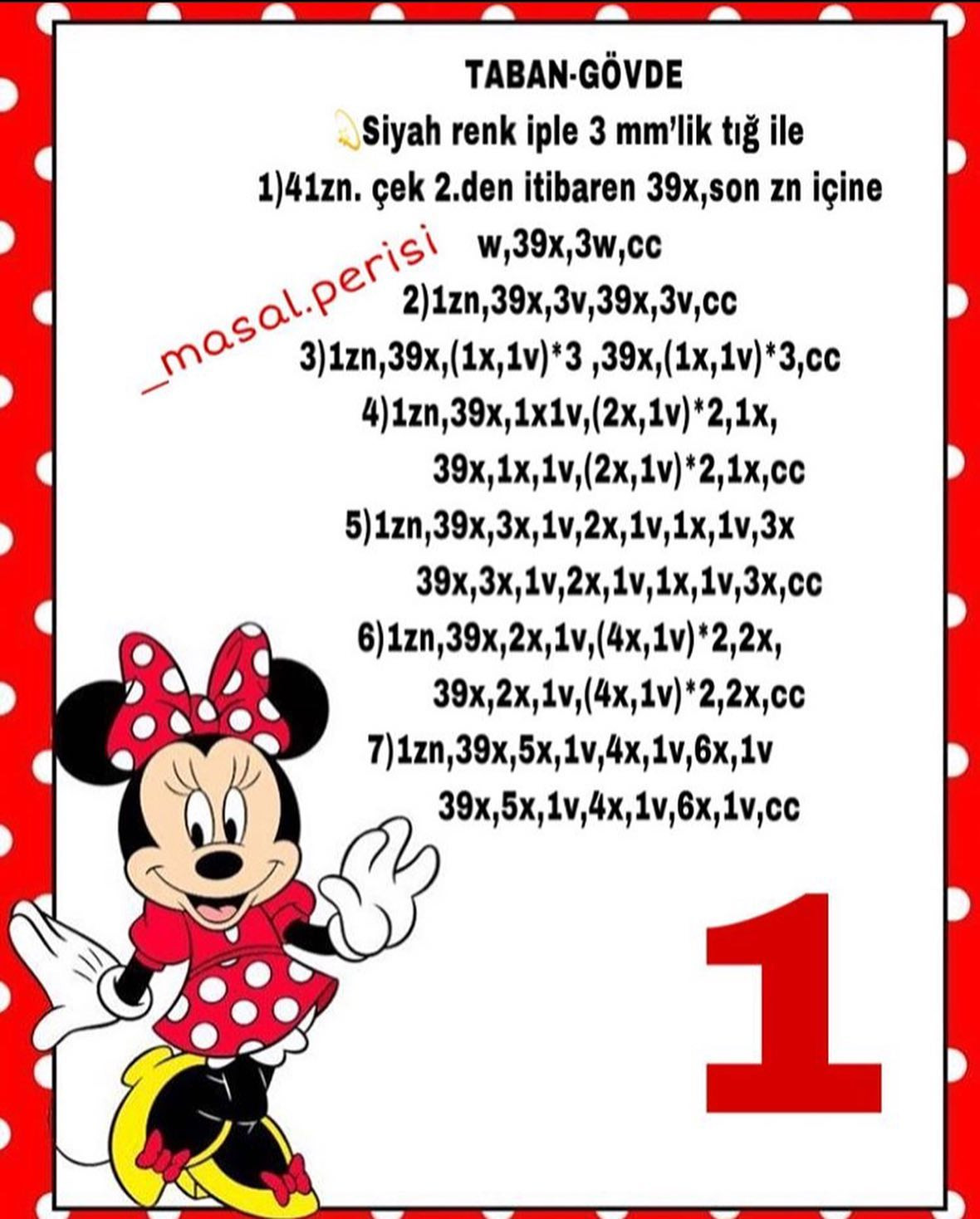 Minnie Mouse Çanta Tarifi - Móc len ví hình Minnie với nơ đỏ và chấm bi trắng, hướng dẫn chi tiết từng hàng
