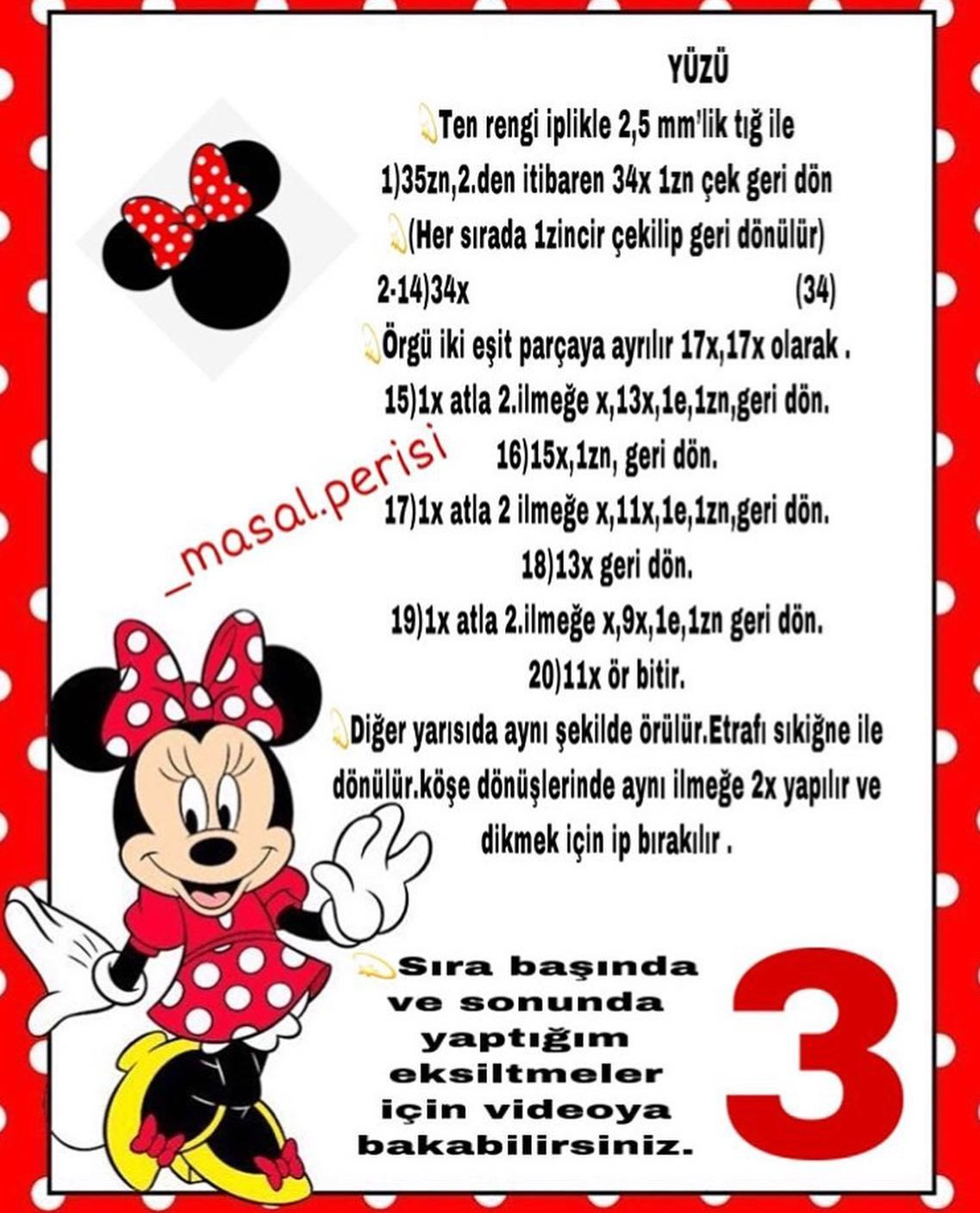Minnie Mouse Çanta Tarifi - Móc len ví hình Minnie với nơ đỏ và chấm bi trắng, hướng dẫn chi tiết từng hàng