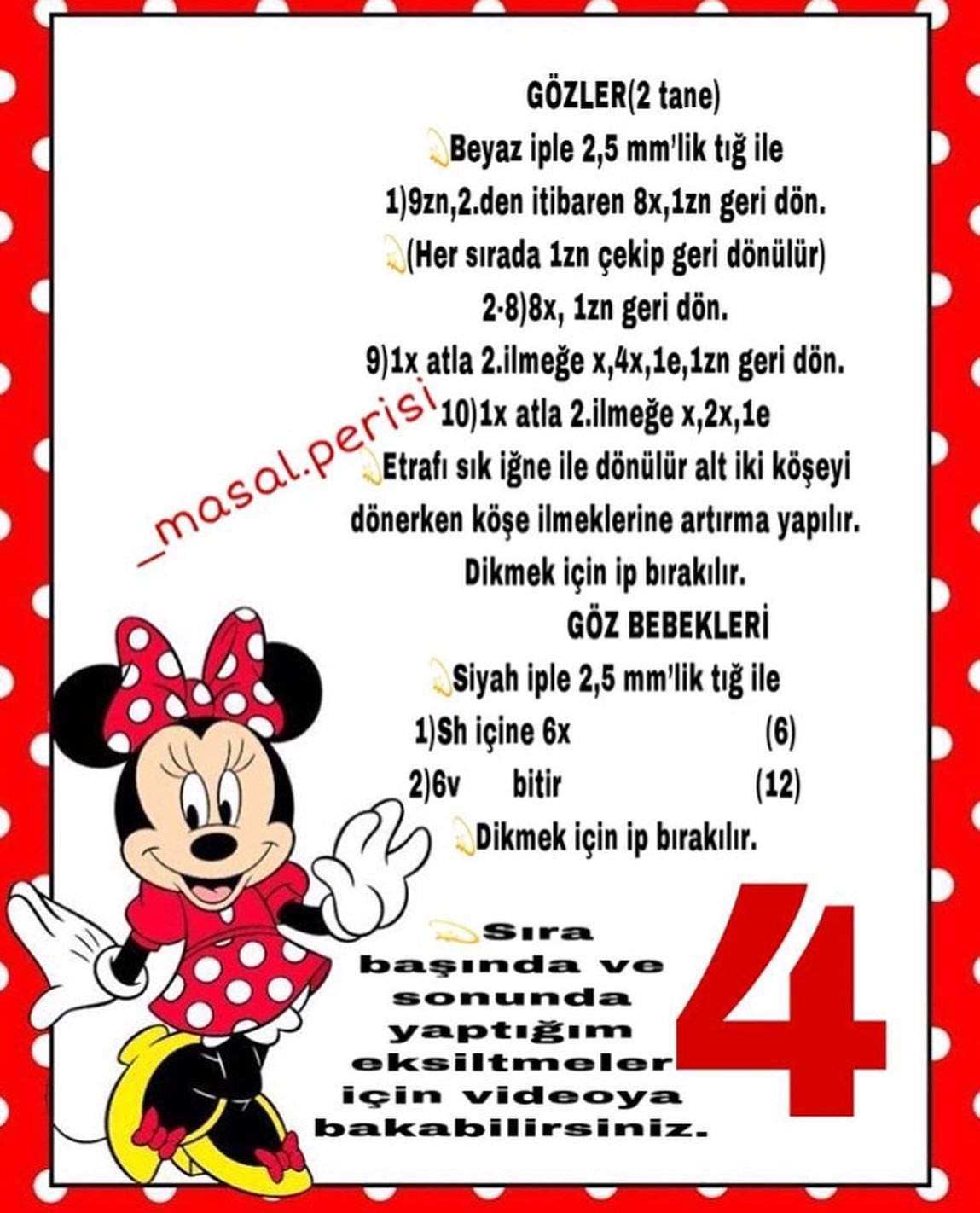 Minnie Mouse Çanta Tarifi - Móc len ví hình Minnie với nơ đỏ và chấm bi trắng, hướng dẫn chi tiết từng hàng