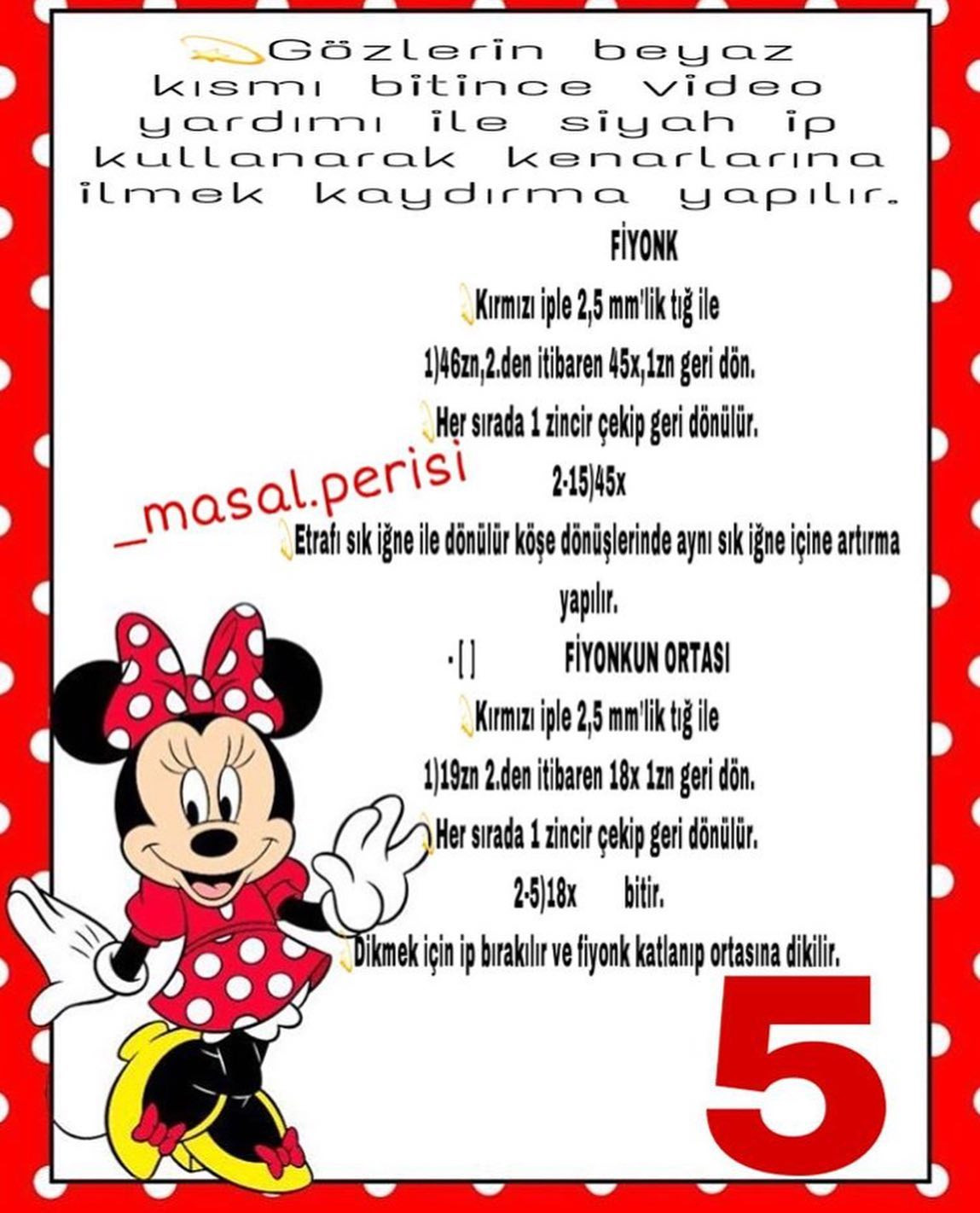 Minnie Mouse Çanta Tarifi - Móc len ví hình Minnie với nơ đỏ và chấm bi trắng, hướng dẫn chi tiết từng hàng