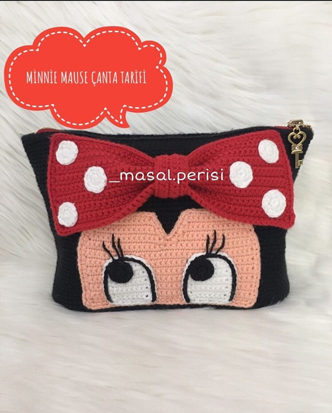Minnie Mouse Çanta Tarifi - Móc len ví hình Minnie với nơ đỏ và chấm bi trắng, hướng dẫn chi tiết từng hàng