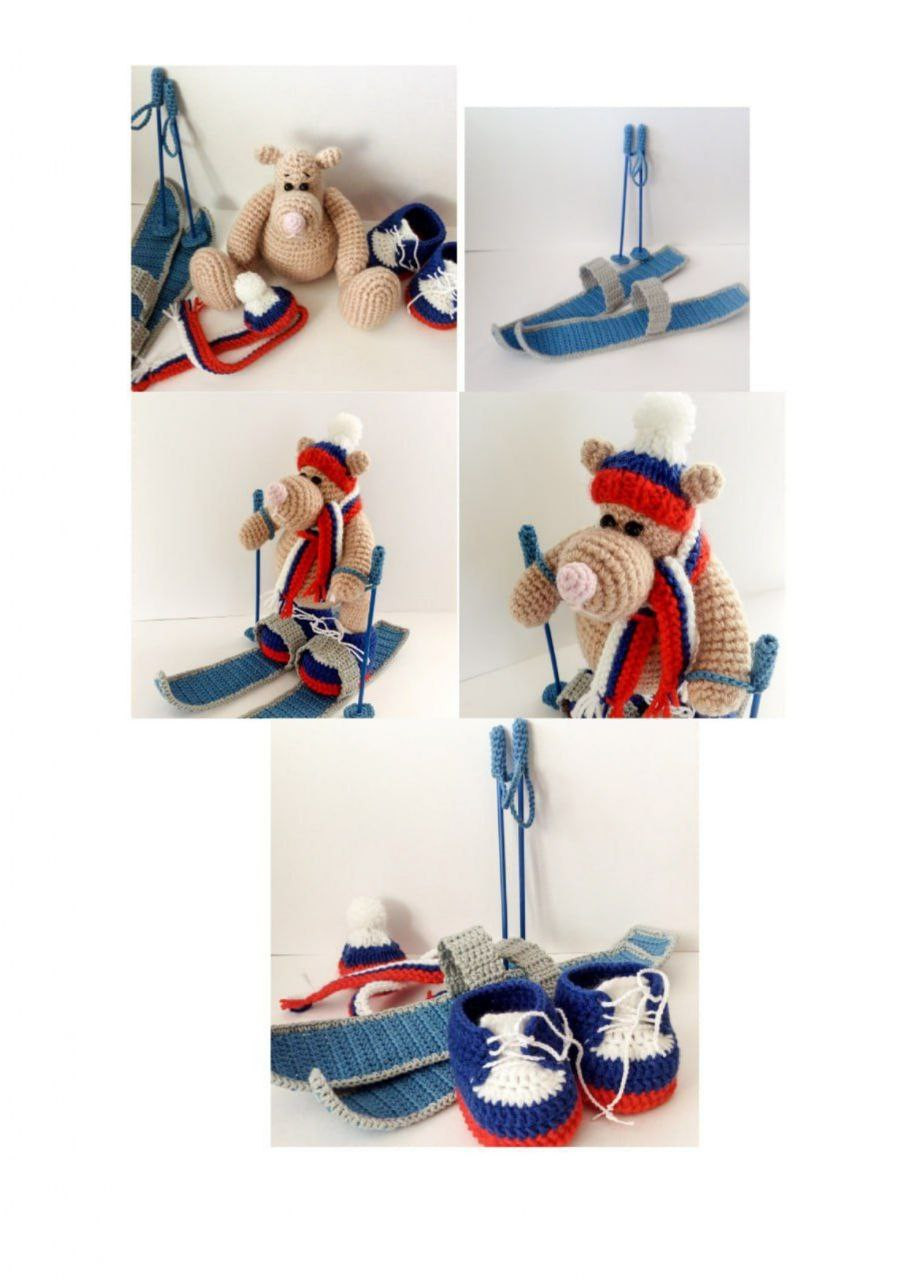 Miška Obžorka na lyžách - Crochet Ski Bear Amigurumi Pattern by Tatyana Averinova
