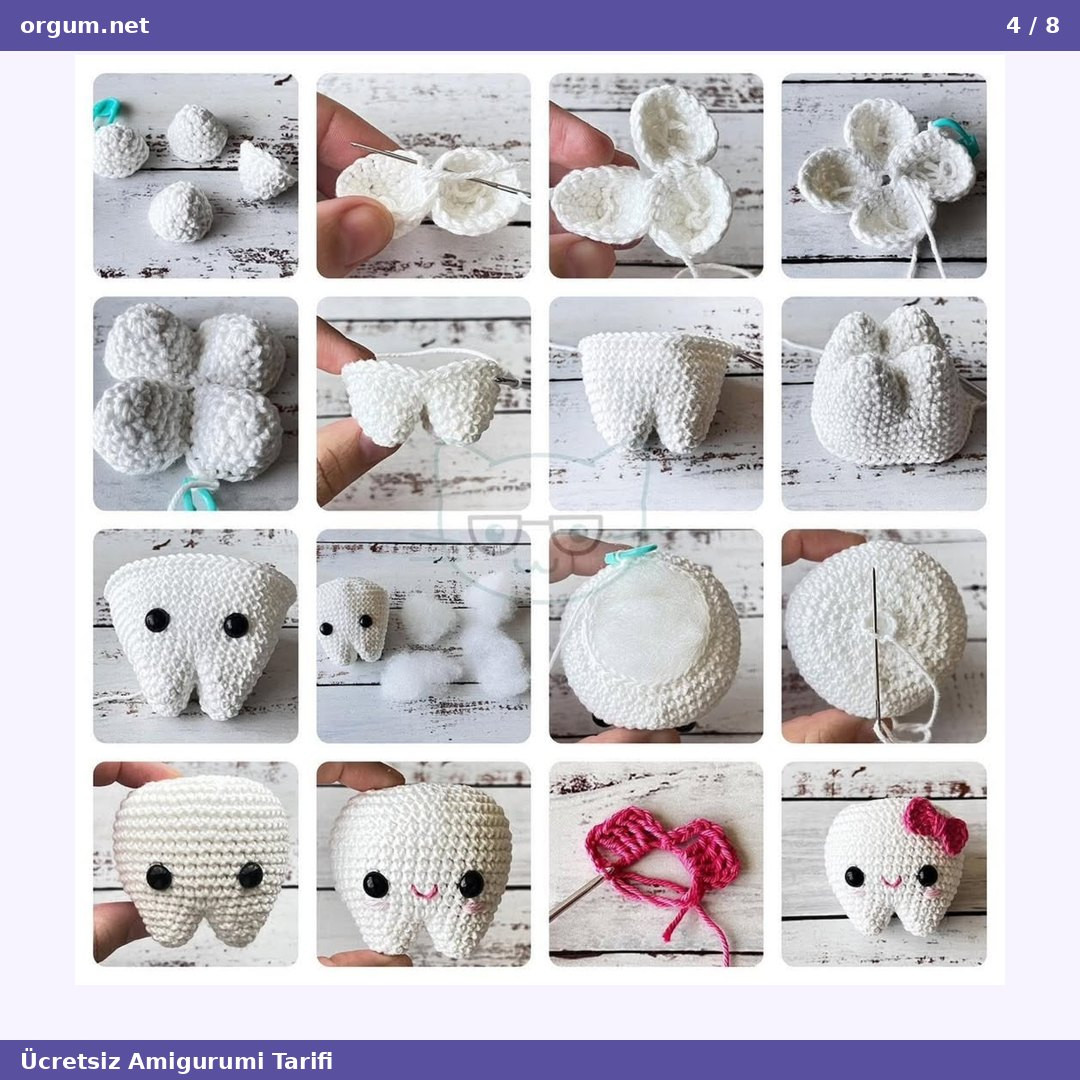 Moly Muelita Diş Amigurumi: Hướng dẫn móc len chi tiết tạo hình chiếc răng trắng dễ thương với nơ hồng