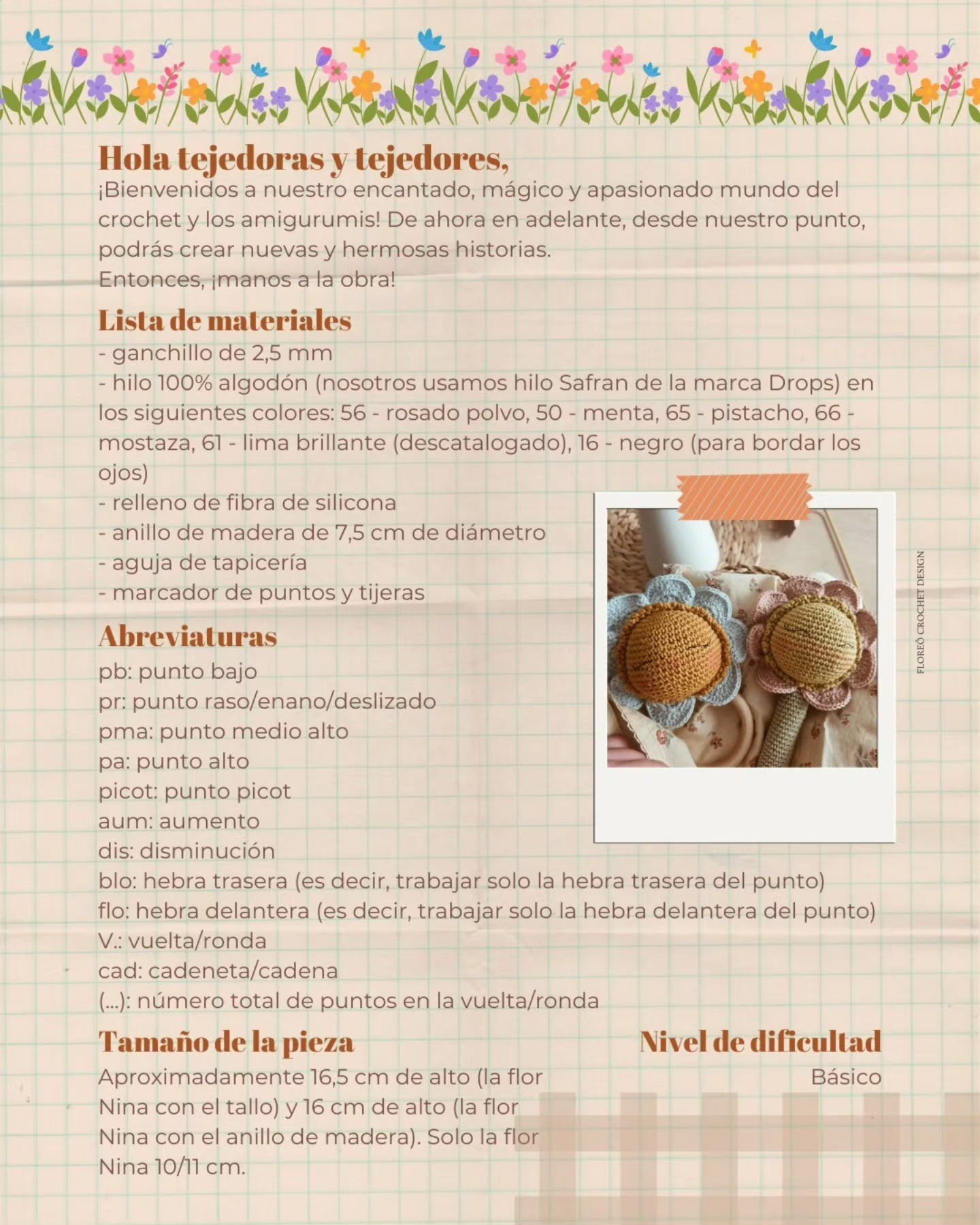Nina, a doce florzinha: Receita Gratuita de Flor Amigurumi com Argola e Caule