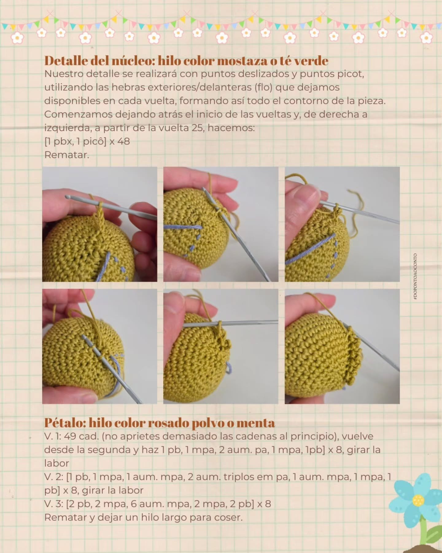 Nina, a doce florzinha: Receita Gratuita de Flor Amigurumi com Argola e Caule