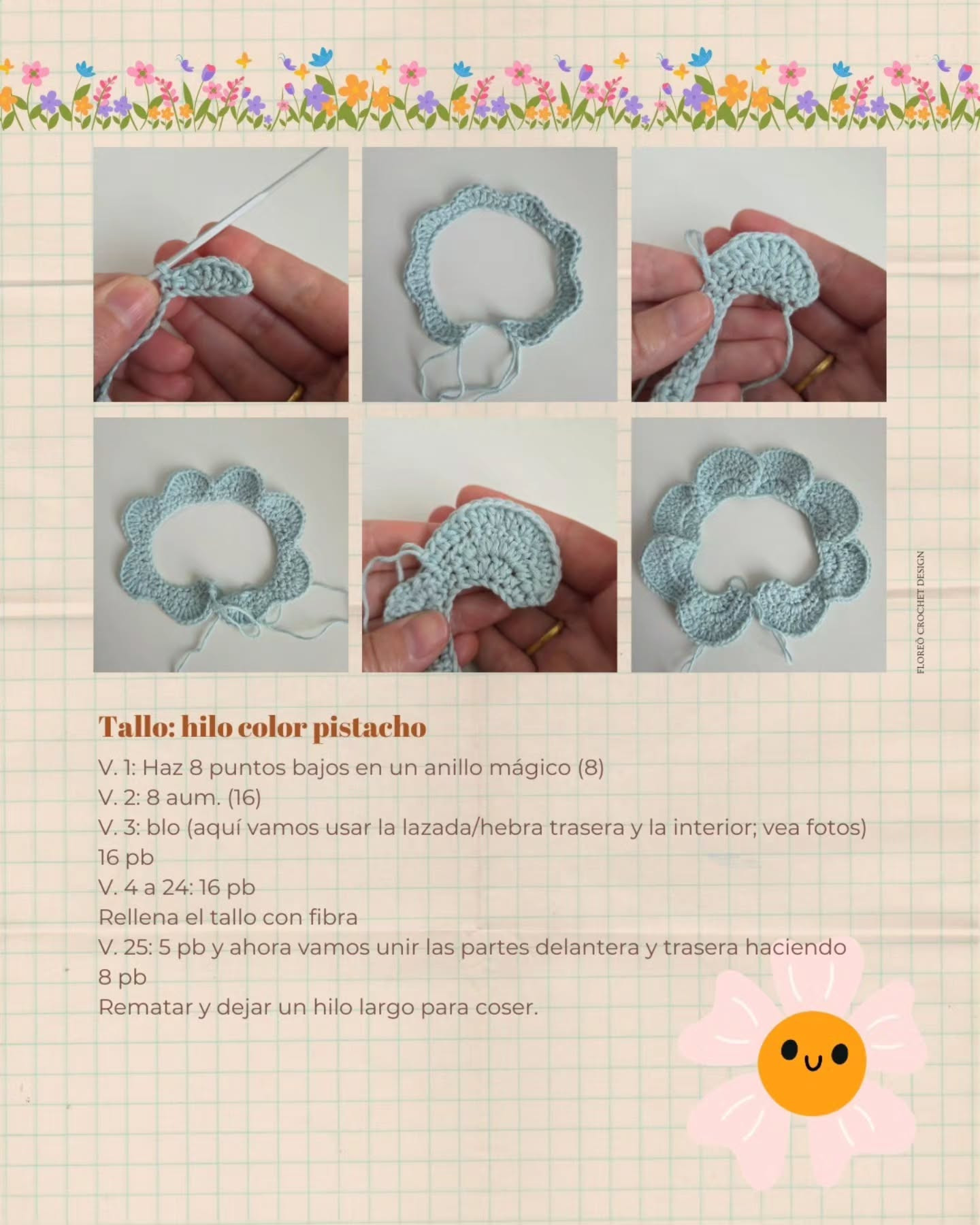 Nina, a doce florzinha: Receita Gratuita de Flor Amigurumi com Argola e Caule