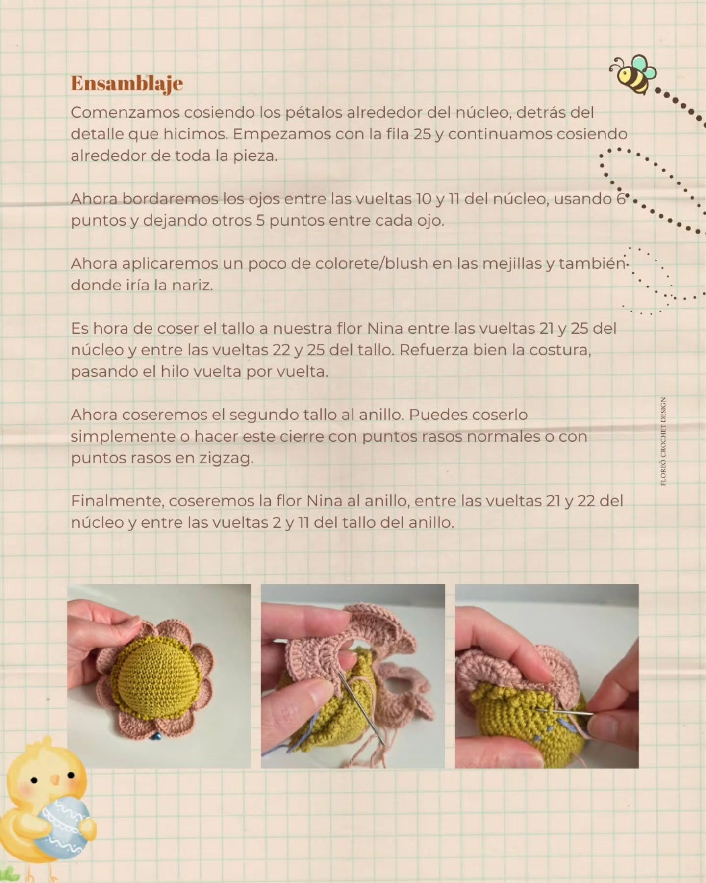 Nina, a doce florzinha: Receita Gratuita de Flor Amigurumi com Argola e Caule