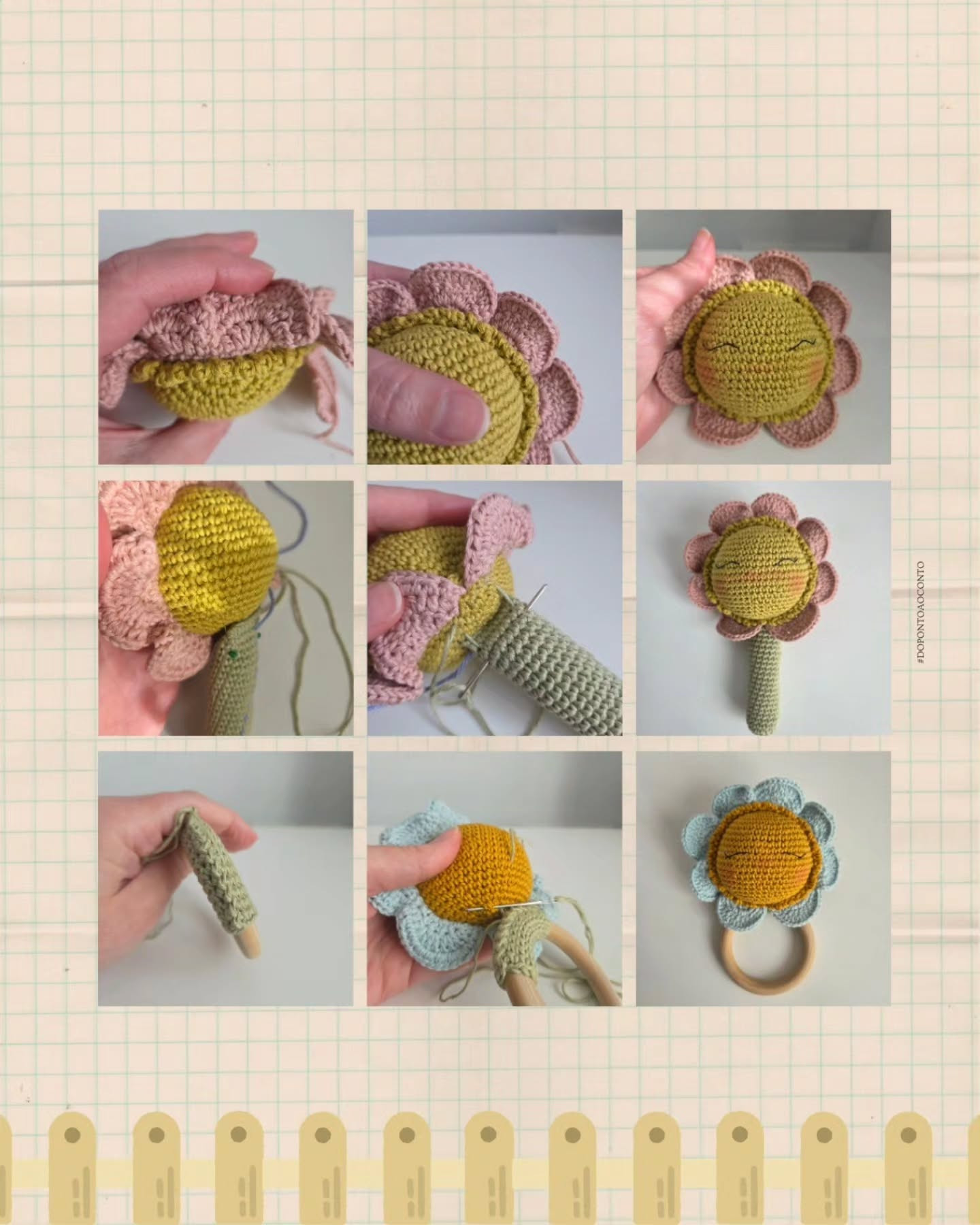 Nina, a doce florzinha: Receita Gratuita de Flor Amigurumi com Argola e Caule