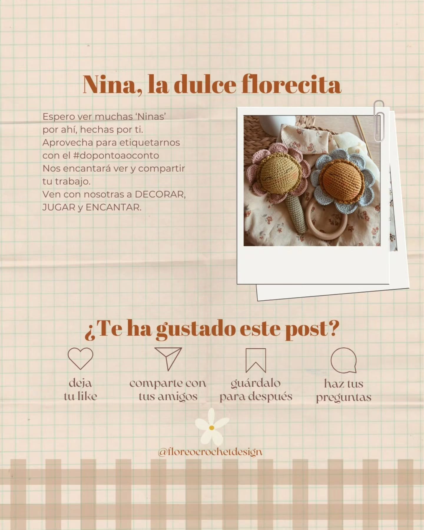 Nina, a doce florzinha: Receita Gratuita de Flor Amigurumi com Argola e Caule