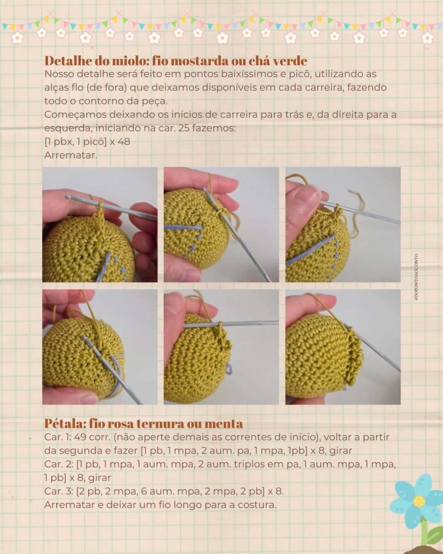 Nina, a doce florzinha: Receita Gratuita de Flor Amigurumi com Argola e Caule