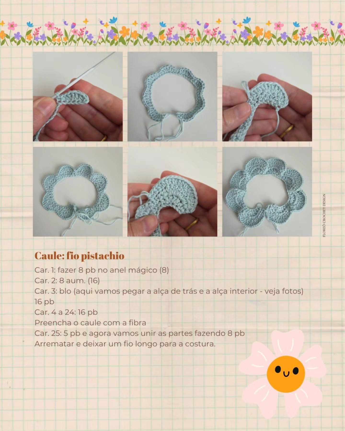 Nina, a doce florzinha: Receita Gratuita de Flor Amigurumi com Argola e Caule